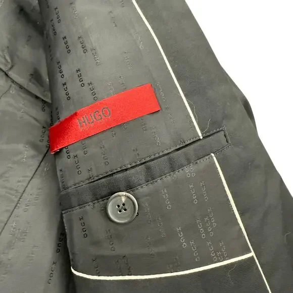 Hugo Boss Super 120s Wool Blazer Black Logo Lined Size 42L